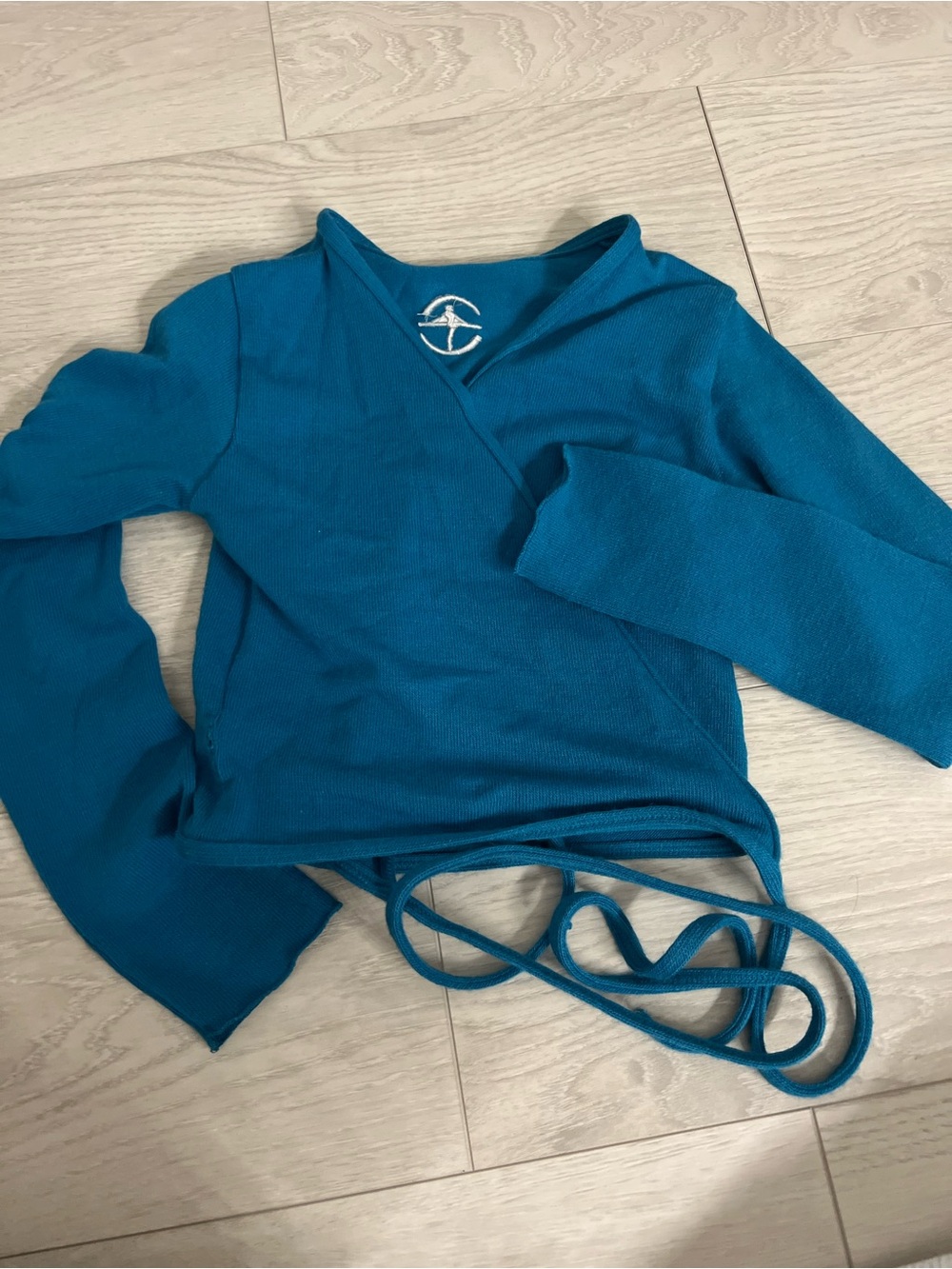 Wear Moi Teal Wrap-Style Long Sleeve Top with Tie warmup